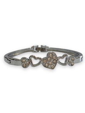 Silver Heart Rhinestone Bangle Bracelet